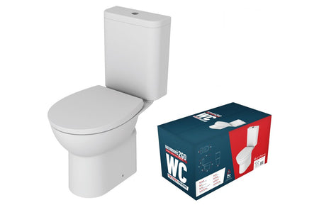 White pedestal toilet with matching toilet tank lid and boxed set