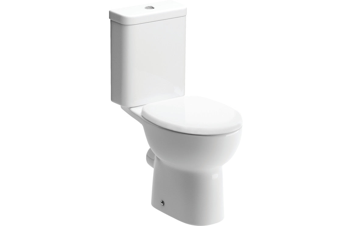 White close-coupled toilet with open back soft-close seat