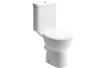 White close-coupled toilet with open back soft-close seat