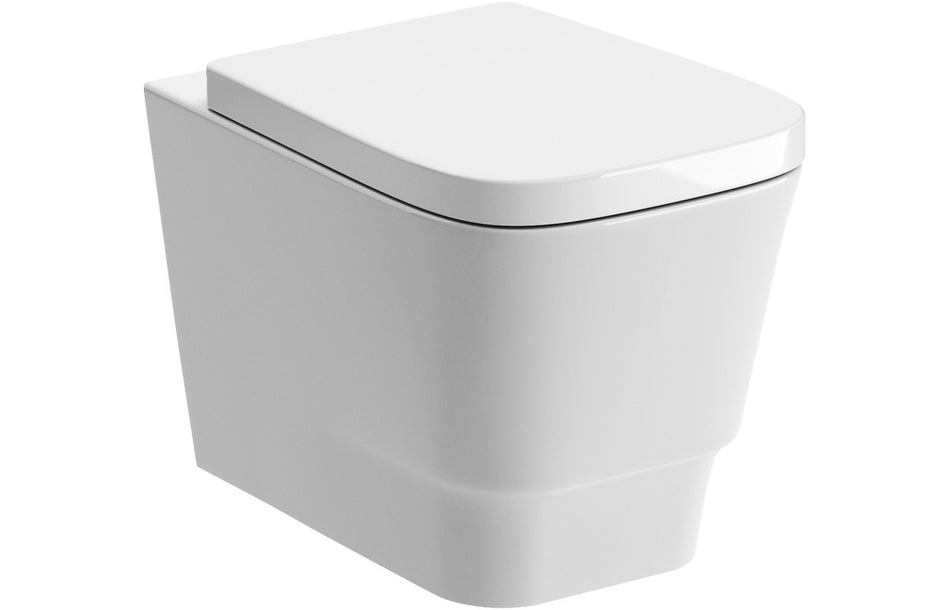 Wall-hung toilet with white soft-close seat and square lid
