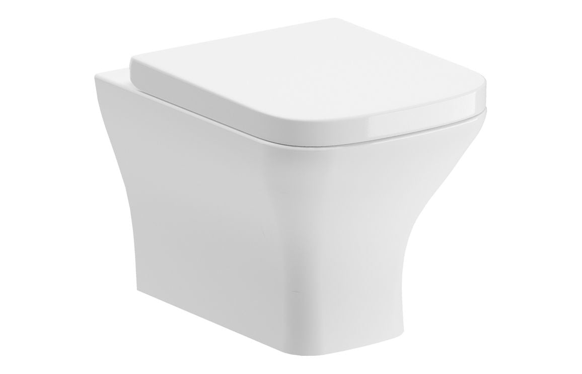 White back-to-wall toilet with slim soft-close seat, front view