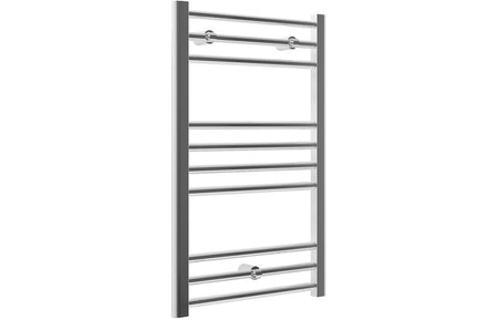 Chrome straight ladder radiator close-up of horizontal bars and top rail