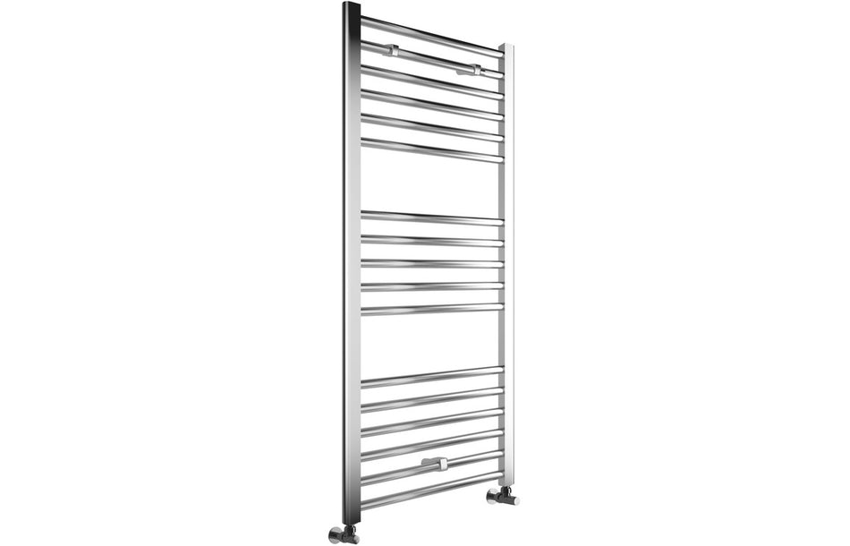 Chrome straight ladder radiator with horizontal bars and side brackets