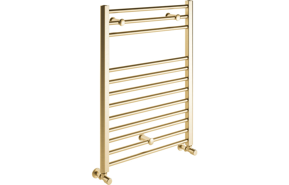 Brushed metal ladder radiator with horizontal bars and side mounting brackets