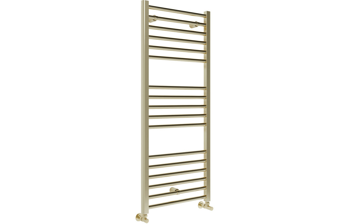 Straight ladder radiator with evenly spaced horizontal bars and top towel rail