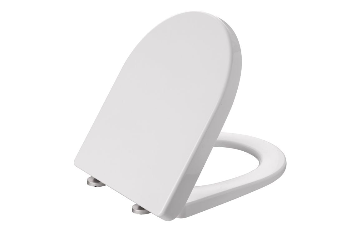 Laures soft-close white toilet seat with lid open