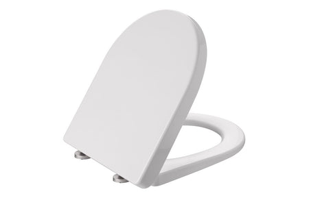 Laures soft-close white toilet seat with lid open