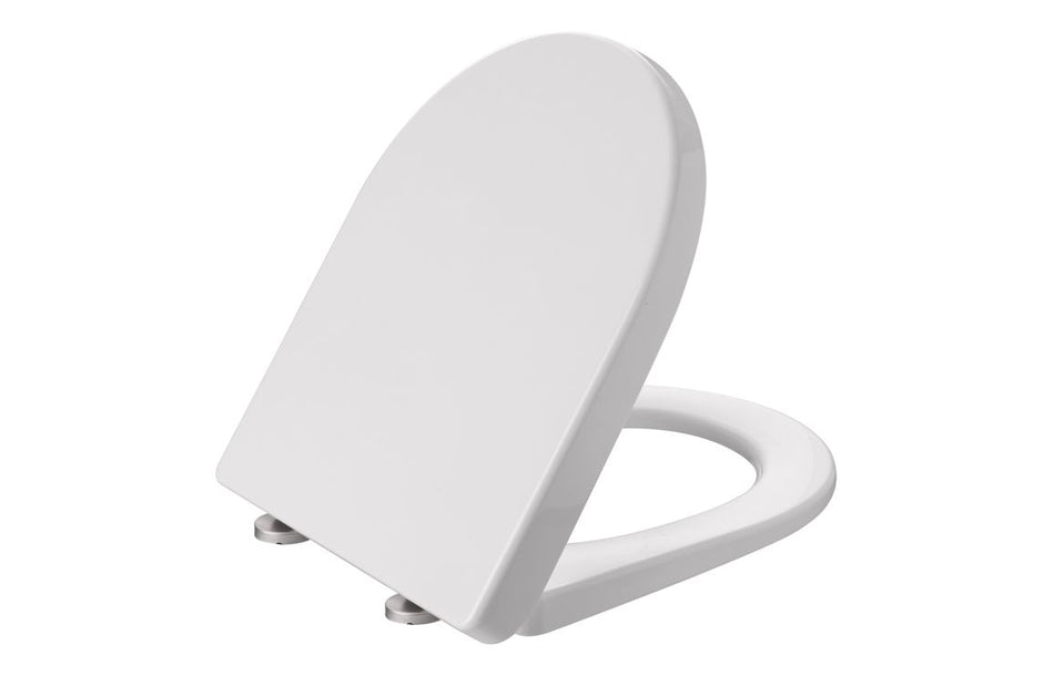 Laures soft-close white toilet seat with lid open