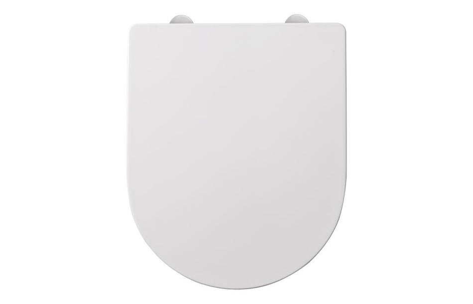 White contoured wrapover toilet seat lid, front view