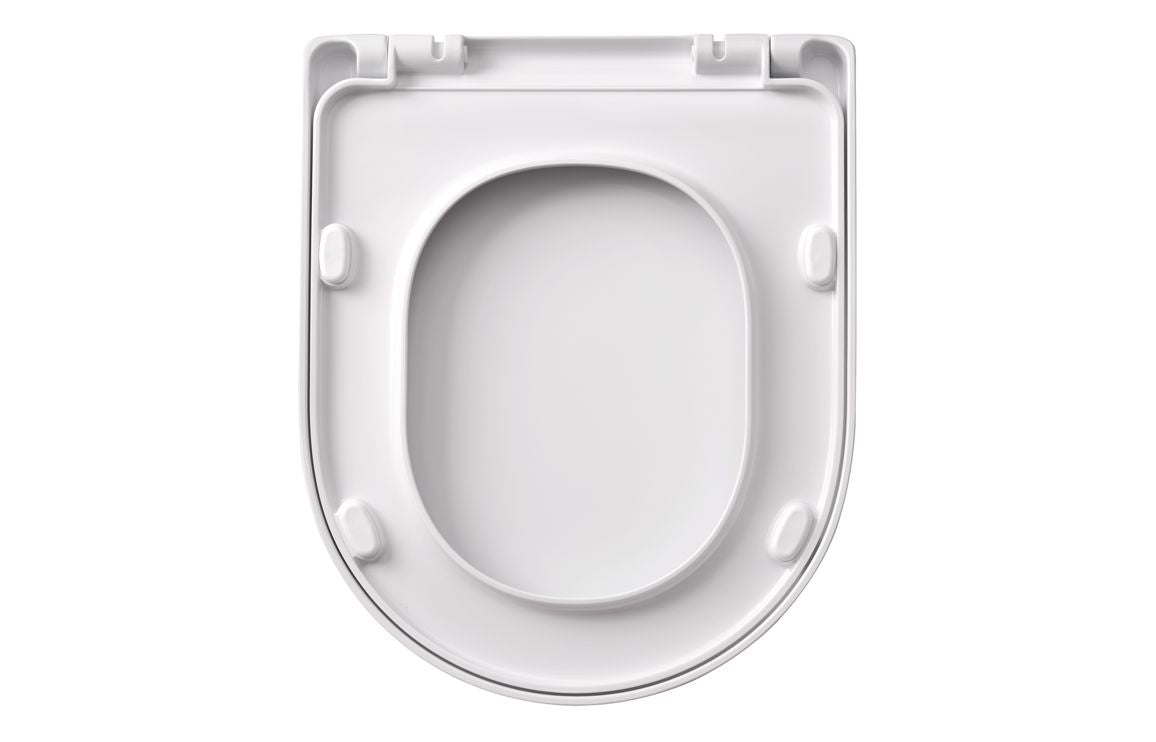 White toilet seat underside with molded hinges and mounting points