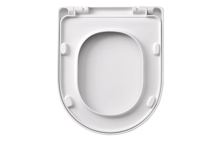 White toilet seat underside with molded hinges and mounting points