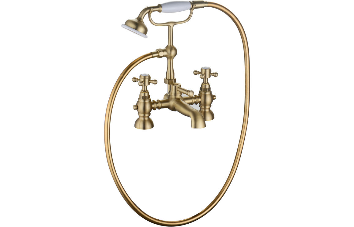 Brushed brass bath shower mixer tap with shower kit and hose