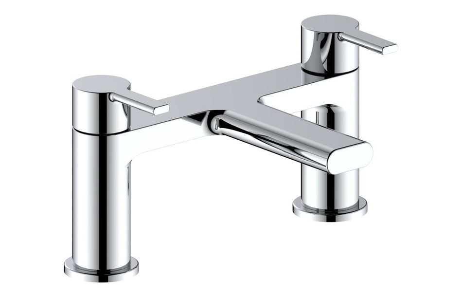Chrome bath faucet with two deck pillars and single lever spout