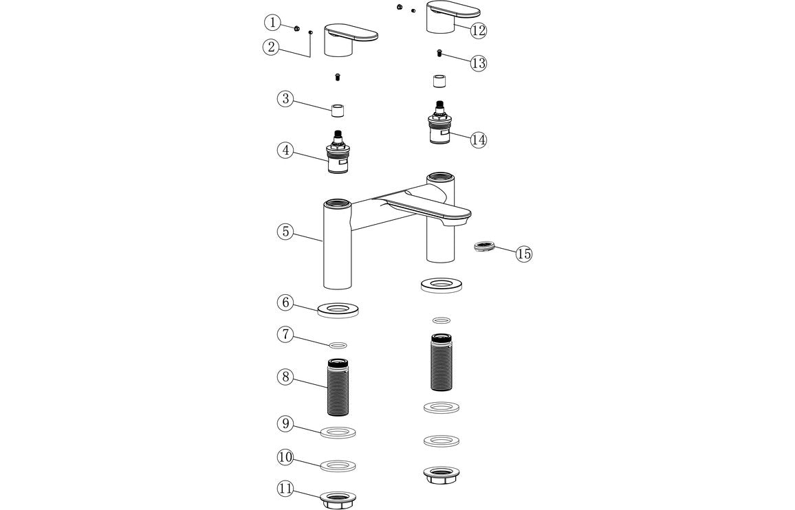 Chrome bath filler exploded parts diagram with components and seals