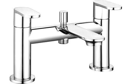 Chrome bath and shower mixer tap with tall cylindrical handles
