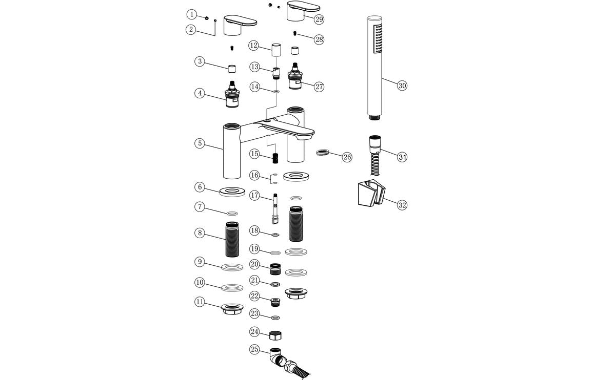 Chrome bath and shower mixer tap exploded parts diagram