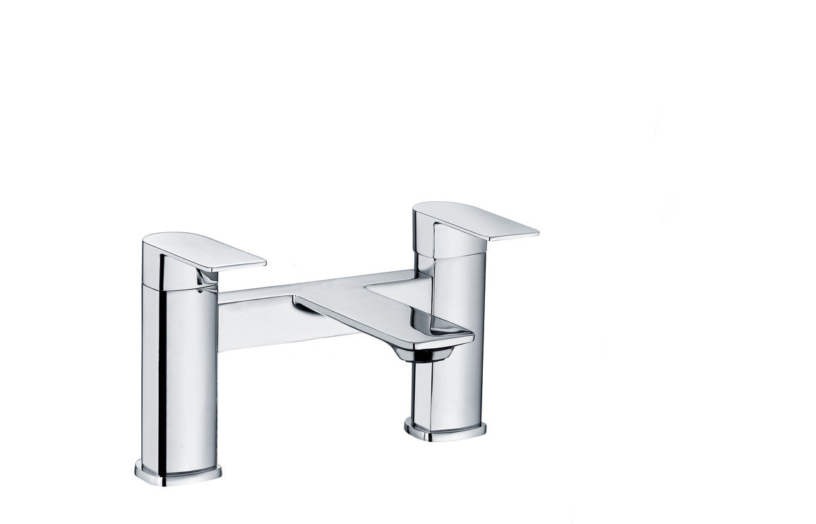 Chrome bath filler tap with two side handles and central spout