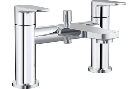 Chrome bath and shower mixer tap with dual handles and spout
