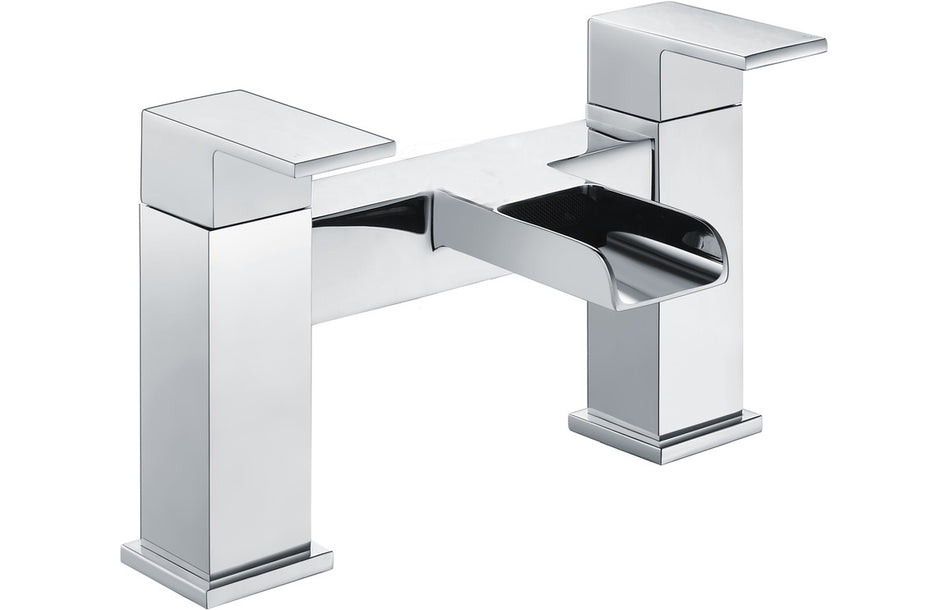 Chrome bath filler faucet with two cross handles and rectangular spout