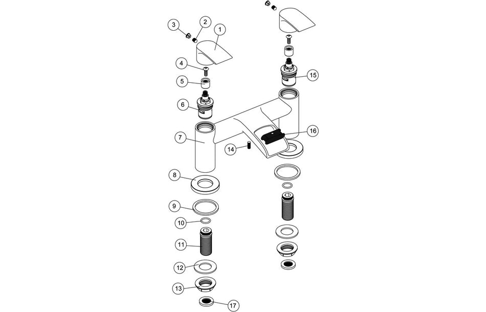 Chrome bath filler exploded parts diagram with numbered components
