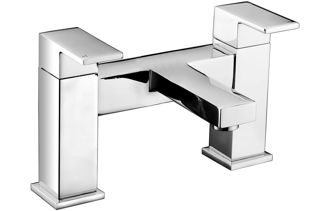 Chrome bath basin filler faucet with two-column spout and single lever handle