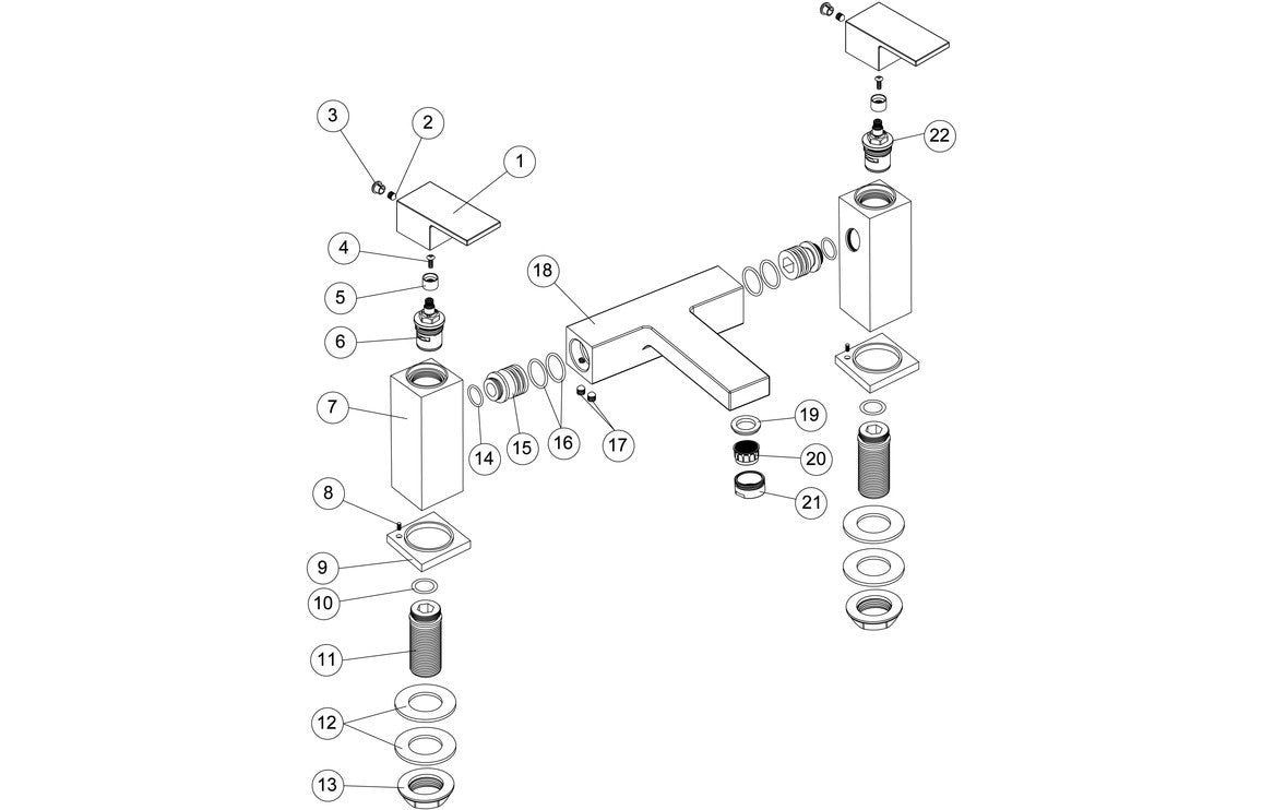 Chrome bath filler faucet exploded parts diagram with numbered components