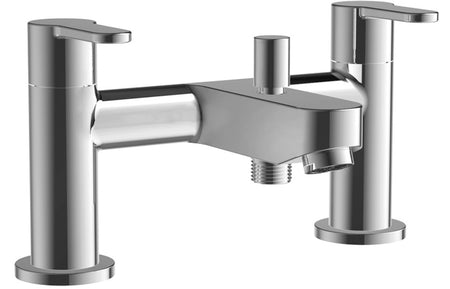 Chrome bath and shower mixer tap with two handles and outlet