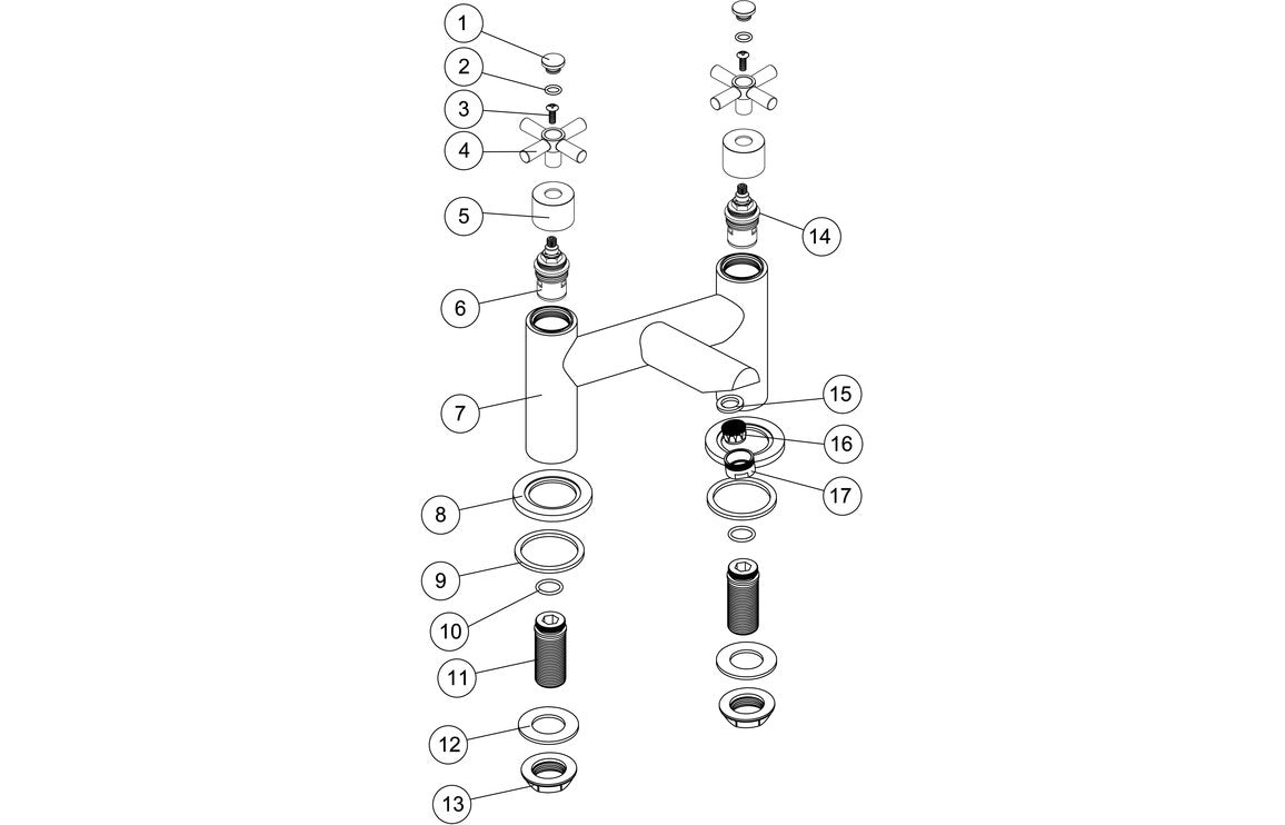 Exploded parts diagram for chrome bath filler faucet components