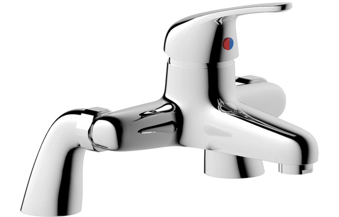 Chrome bath filler tap with curved spout and lever handles