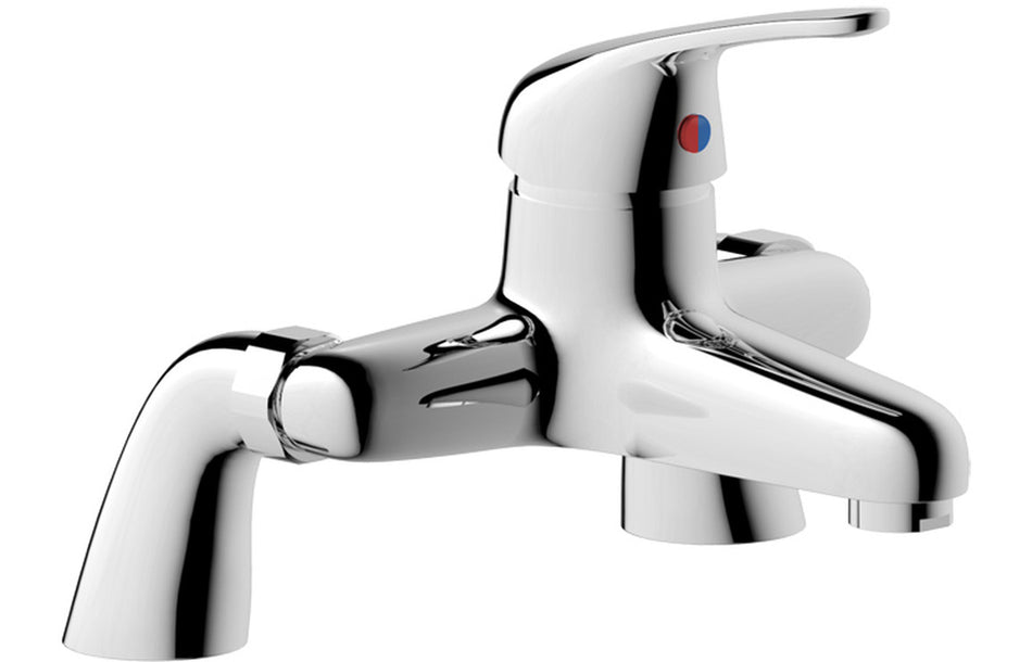 Chrome bath filler tap with curved spout and lever handles