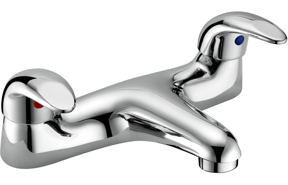 Chrome low pressure bath filler tap with curved spout and two handles
