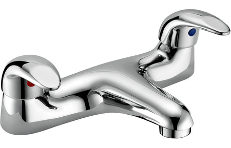 Chrome low pressure bath filler tap with curved spout and two handles
