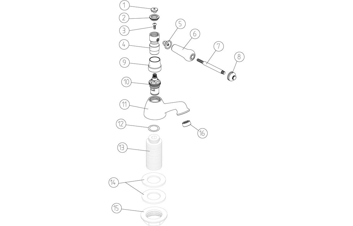 Exploded view of chrome bath pillar tap components and washer parts diagram