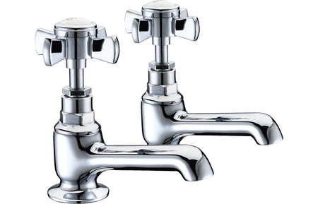 Chrome bath tap with two cross handles and curved spout