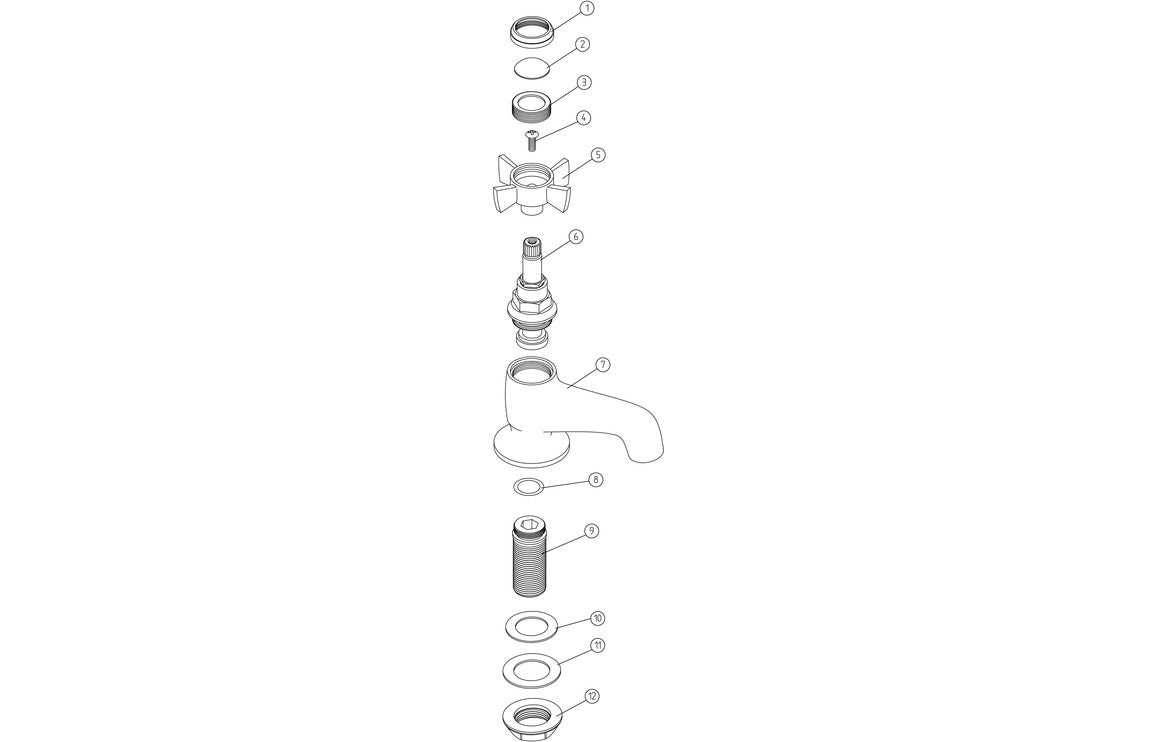 Chrome bath tap exploded parts diagram with valves and fittings