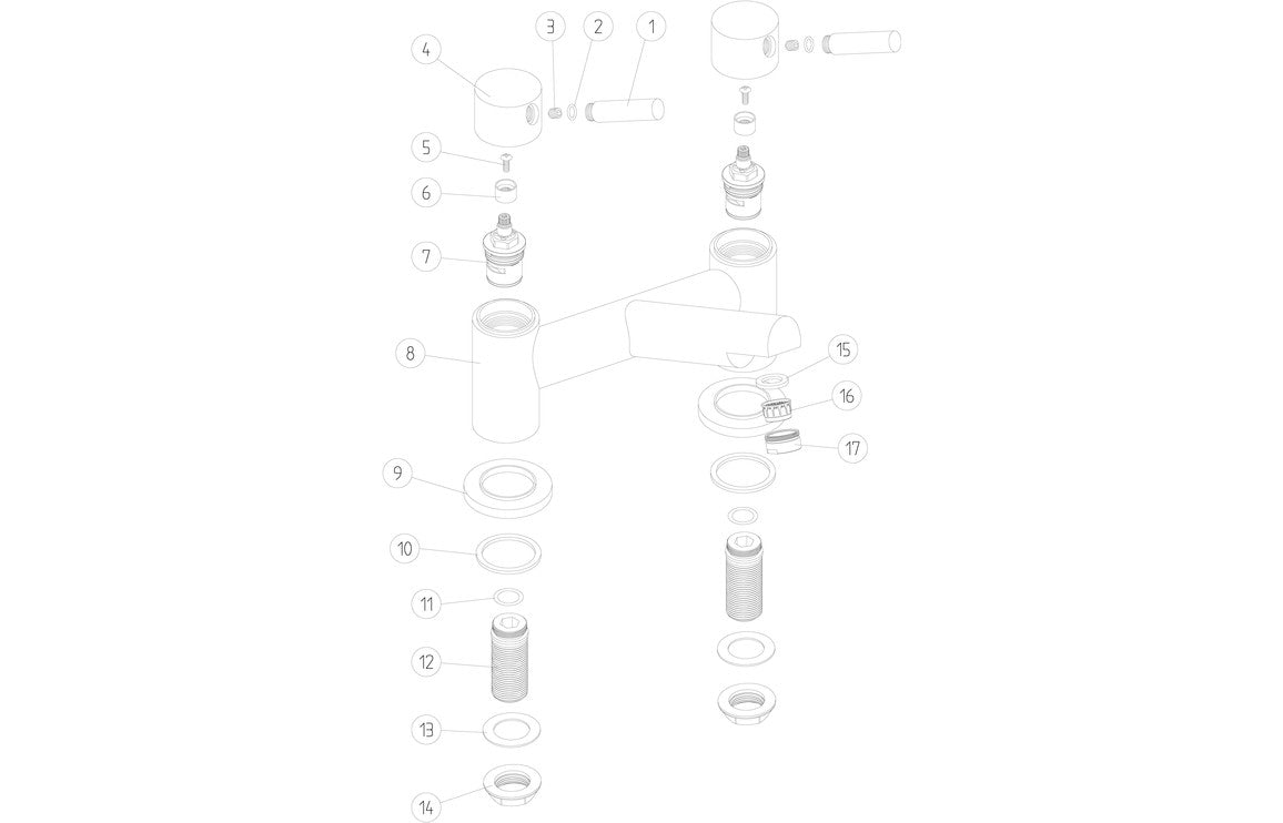 Chrome bath filler exploded view with component parts