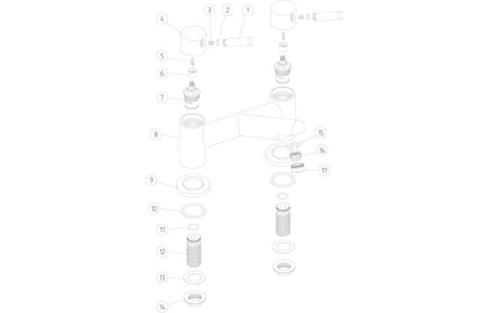 Chrome bath filler exploded view with component parts