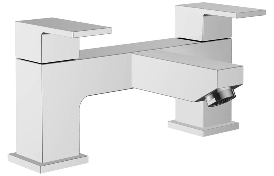 Chrome deck-mounted bath filler tap with cross handles and spout