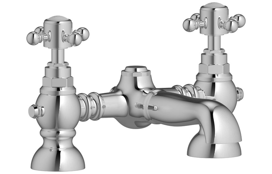 Chrome bath filler tap with two cross handles and tub spout