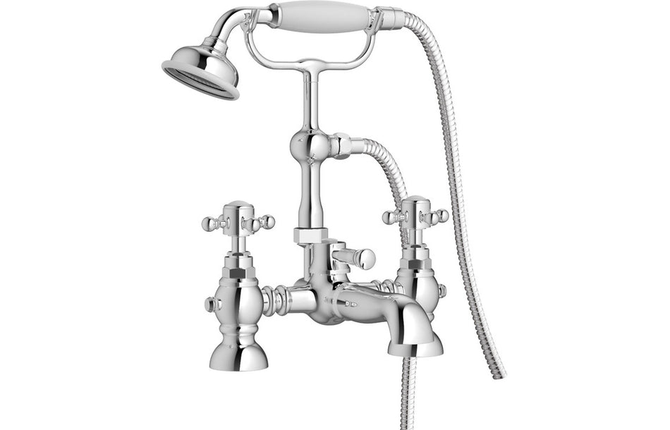 Chrome bath and shower mixer with handheld shower and flexible hose kit