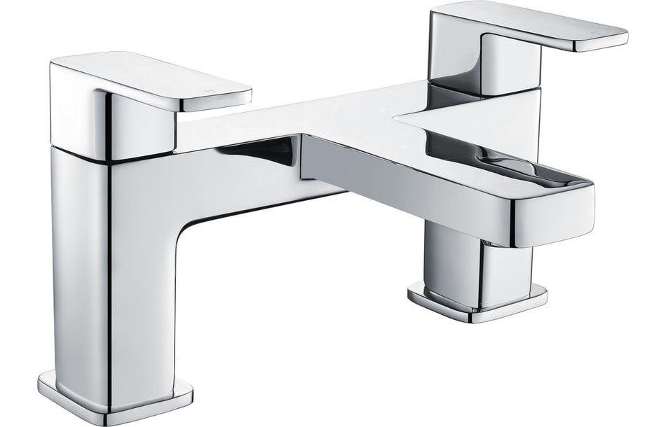 Chrome bath filler faucet with lever handle and tall rectangular spout