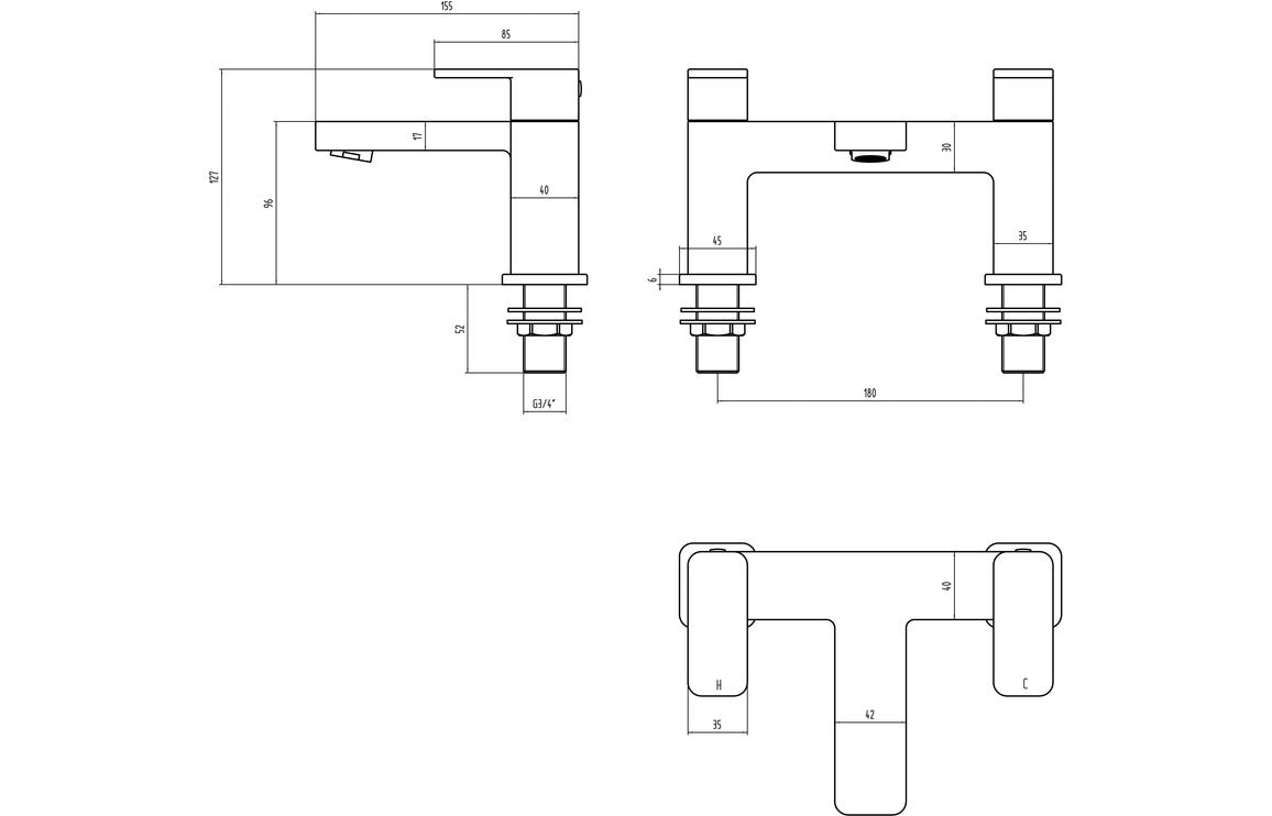 Chrome bath filler faucet plumbing and parts technical diagram