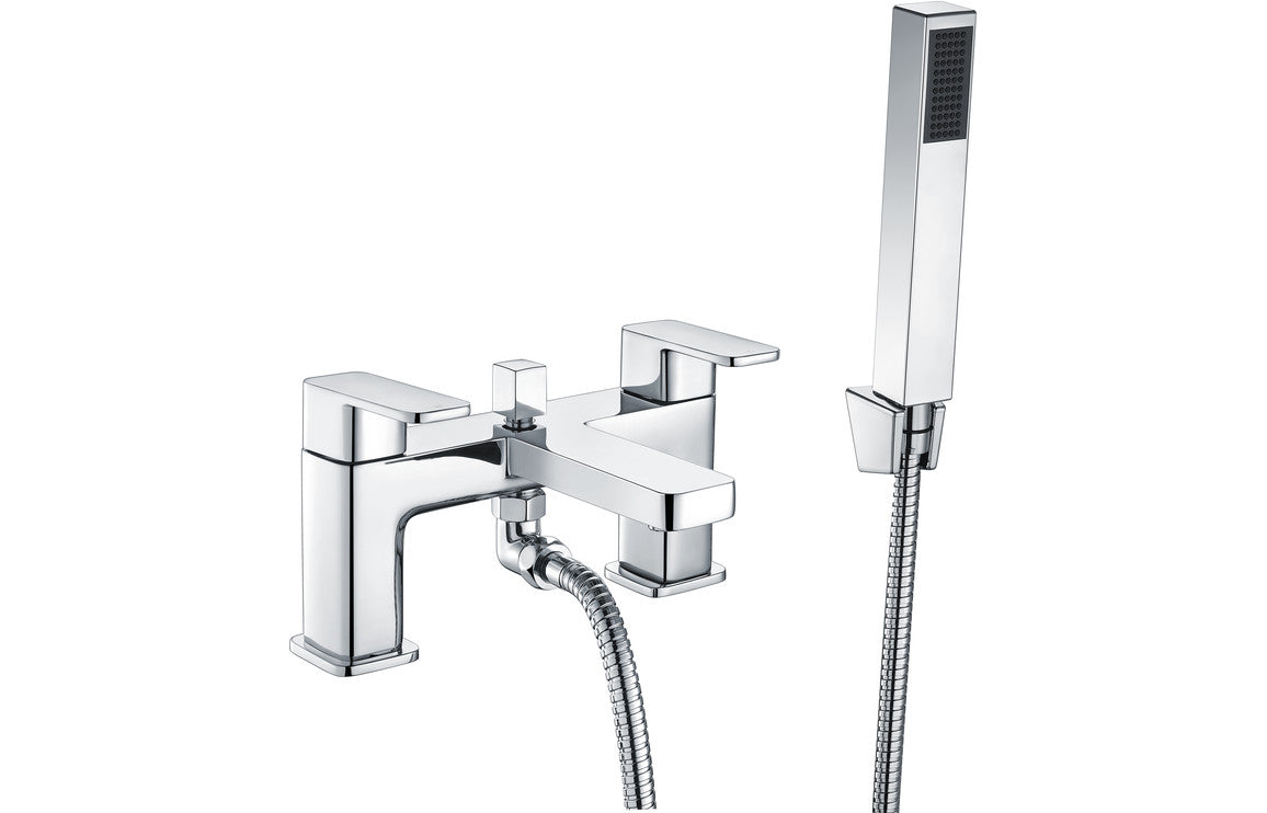 Chrome bath and shower mixer tap with handheld shower outlet and bracket