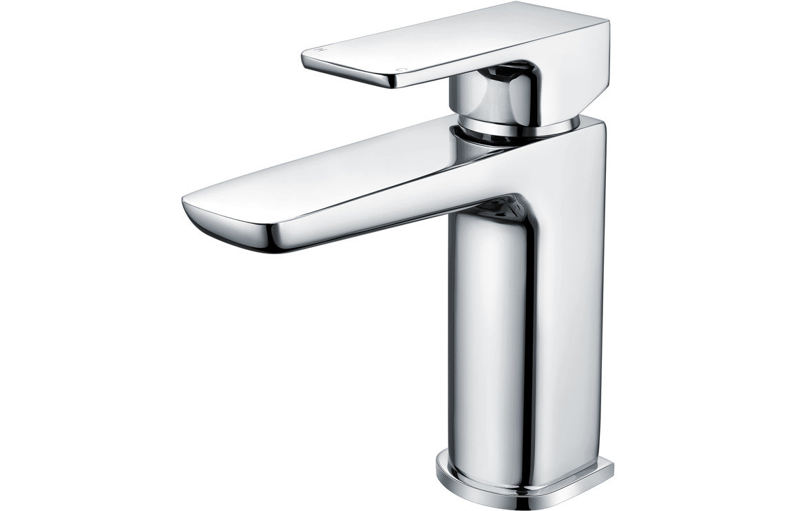 Chrome bathroom basin mixer tap with square spout and lever handle