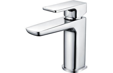 Chrome bathroom basin mixer tap with square spout and lever handle