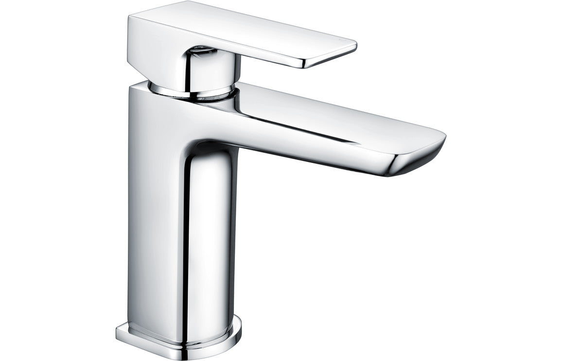 Chrome basin mixer tap with single lever and cylindrical spout