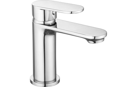 Chrome single-handle basin mixer tap with tall cylindrical spout and lever