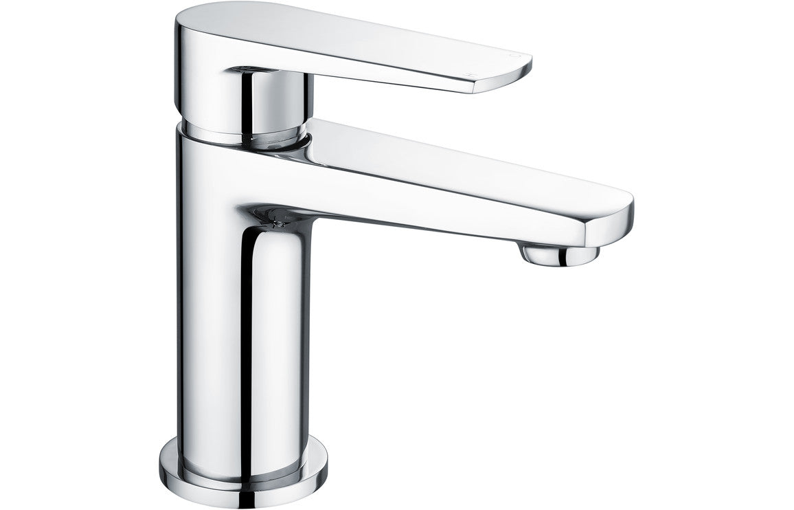 Chrome single-lever basin mixer tap with tall curved spout