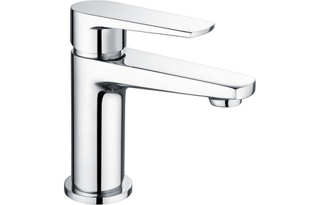 Chrome single-lever basin mixer tap with tall curved spout