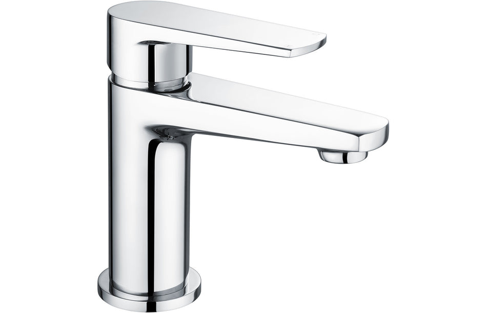 Chrome single-lever basin mixer tap with tall curved spout
